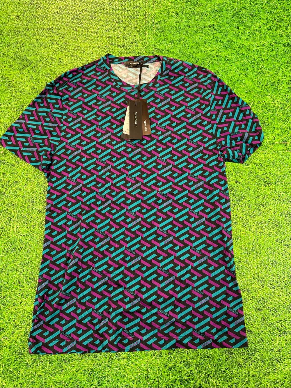 $825 NEW VERSACE Men's Greca Monogram T-Shirt / Size Small 17x27